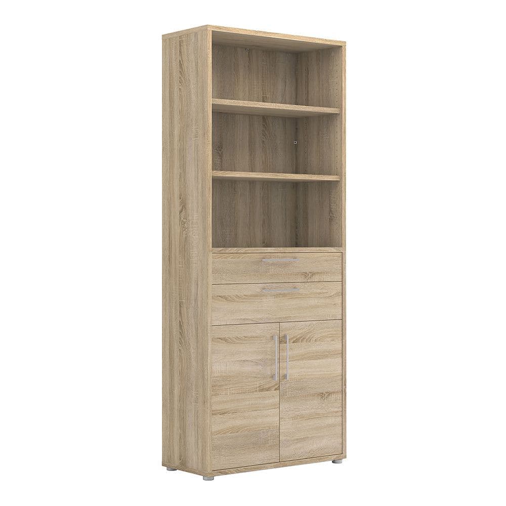 Business Pro Bookcase 5 Shelves with 2 Drawers and 2 Doors in Oak Effect